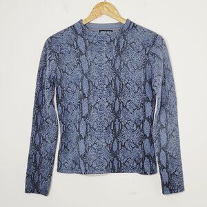 Kasper Knits Womens Knit Pullover Sweater Blue Python Print Long Sleeve Causal